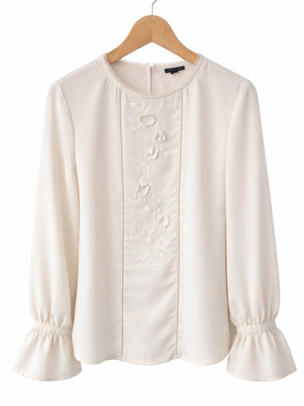Ann Taylor Cream Embroidered Round-Neck Blouse